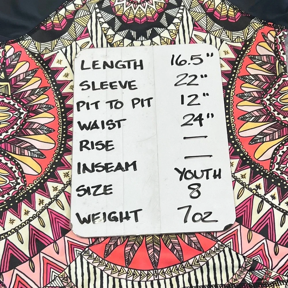 Billabong Girls Long Sleeve Rash‎ Guard Black Mandala Print Size 8